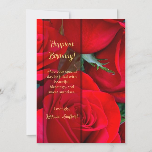 Romantic Red Rose Birthday Card Tack Kort (Framsida)