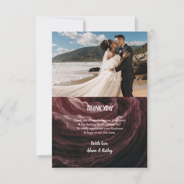 Romantic Red Rose Burgundy Thank You Card Tack Kort (Framsida)