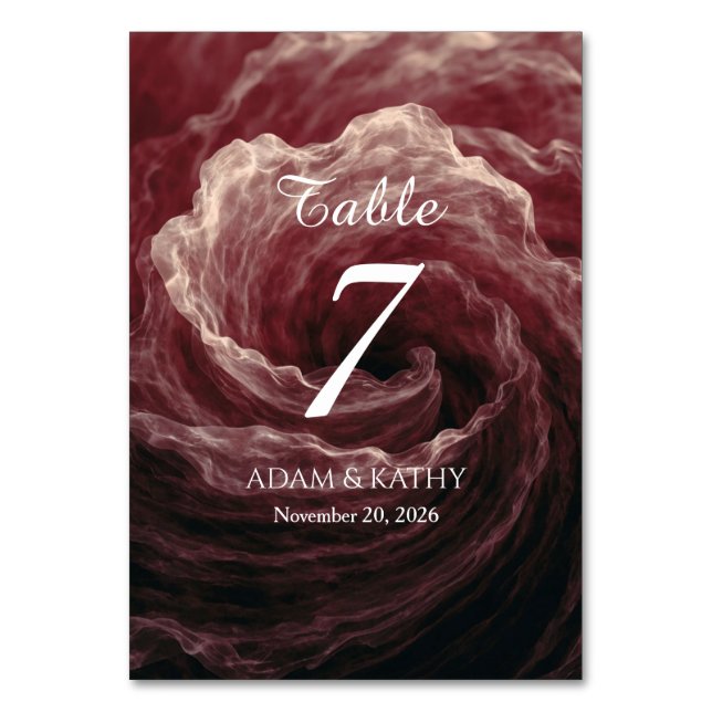 Romantic Red Rose Burgundy Wedding Table Number Bordsnummer (Framsidan)