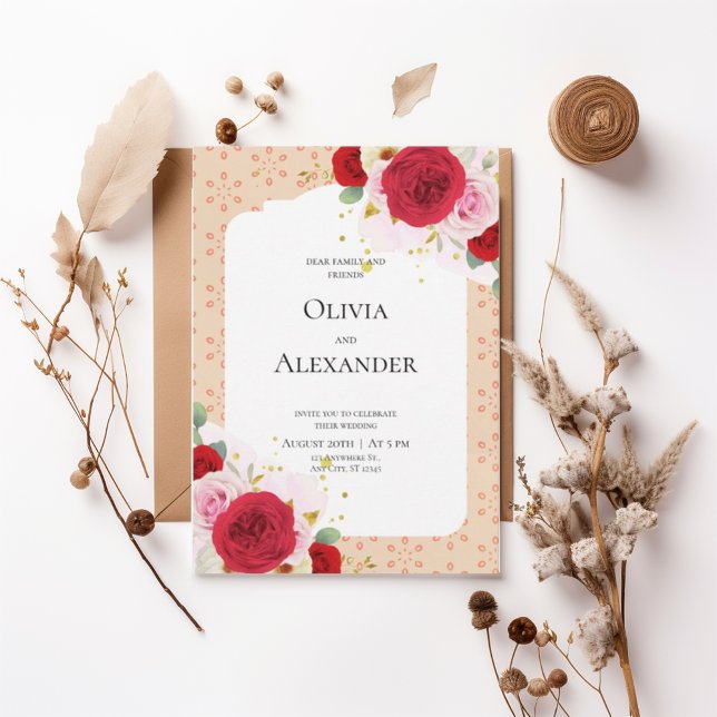 Romantic Red Rose Floral Arch Wedding Invitation Inbjudningar (Skapare uppladdad)
