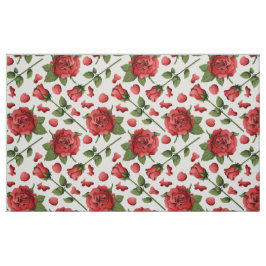 Romantic Red Rose Foliage Botanical Garden Bloom Tyg