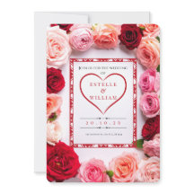 Romantic Red Rose Heart Border Wedding Invitation