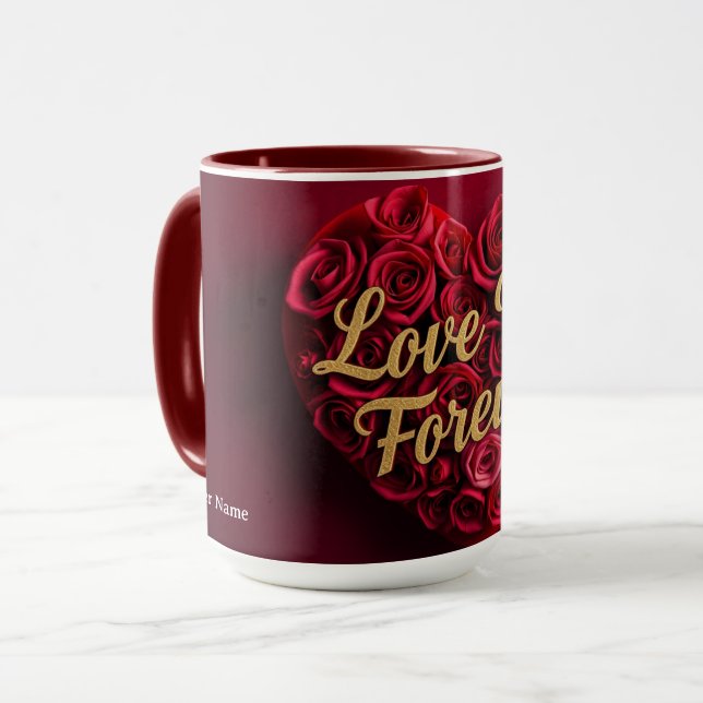 Romantic Red Rose Heart "Love You Forever" Mugg (Framsida vänster)