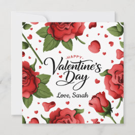 Romantic Red Rose & Hearts Frame Happy Valentine Julkort