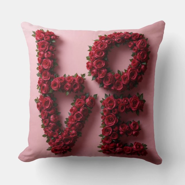Romantic Red Rose 'LOVE' Floral Pillow Kudde (Framsida)