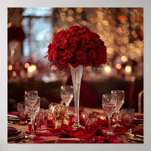 Romantic Red Rose Valentine Couple Wall Art Poster (Framsidan)