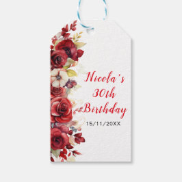 Romantic Red Roses Floral Birthday Party Presentetikett