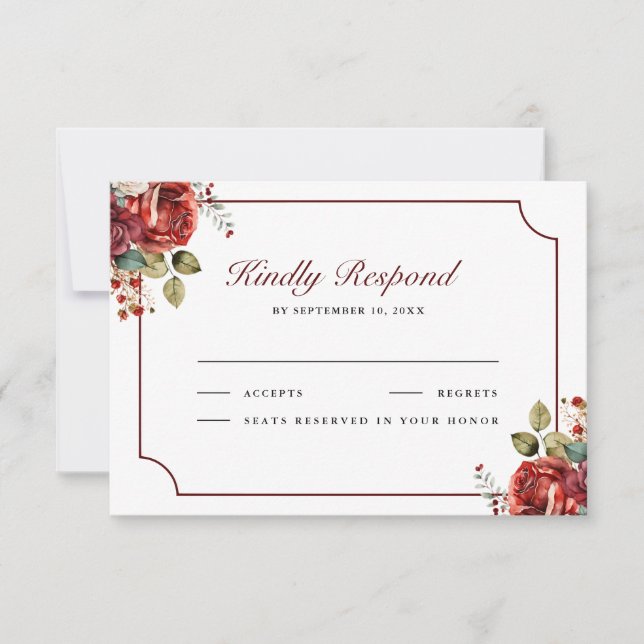 Romantic Red Roses Floral Wedding OSA Kort (Framsida)