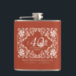 Romantic Red Rust 40 Bröllop-årsjubileum Fickplunta<br><div class="desc">Kolven har en vacker vattenfärgdesign av en vit blommigt ram på en varm, jordröd bakgrund. Anpassa enkelt ordalydelsen och antalet delstenar på årsdagen (10, 20, 30, 40, 50, 60, 70, 80 eller 90). Det är en perfekt för bröllop eller årsdagar, eller en tänkbar gåva för att bevara omhuldade minnen för...</div>