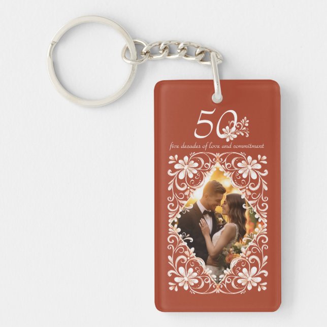 Romantic Red Rust 50-årsjubiléet Foto Keychain (Framsidan)