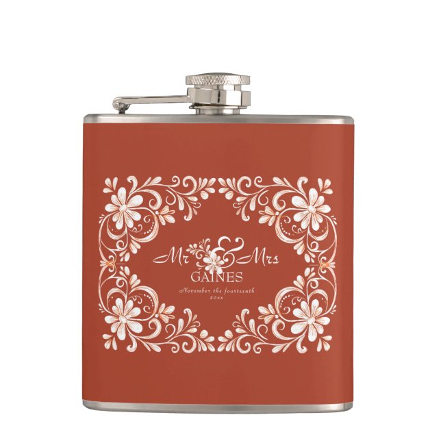 Romantic Red Rust Mr & Mrs Bröllop Flask Fickplunta (Framsidan)