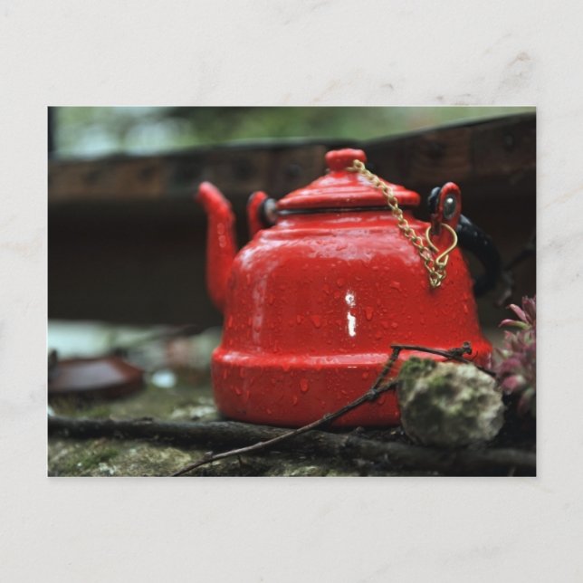 Romantic Red Tea Kettle Vykort (Framsida)