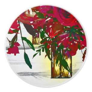Romantic Red Watercolor Ro och Lantern Rustic Knopp