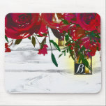 Romantic Red Watercolor Ro och Lantern Rustic Musmatta<br><div class="desc">Anpassa med eller utan text.</div>