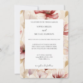 Romantic Red White Cream Floral Wedding Inbjudningar