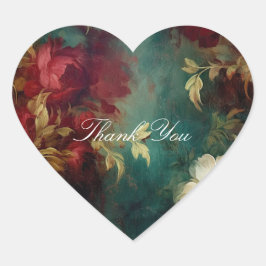 Romantic Red White Flowers Hjärtformat Klistermärke