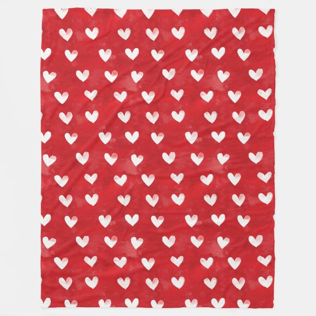 Romantic Red White Hearts Fleecefilt (Framsidan)