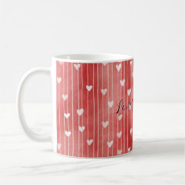 Romantic Red White Stripes Hearts Love Kaffemugg