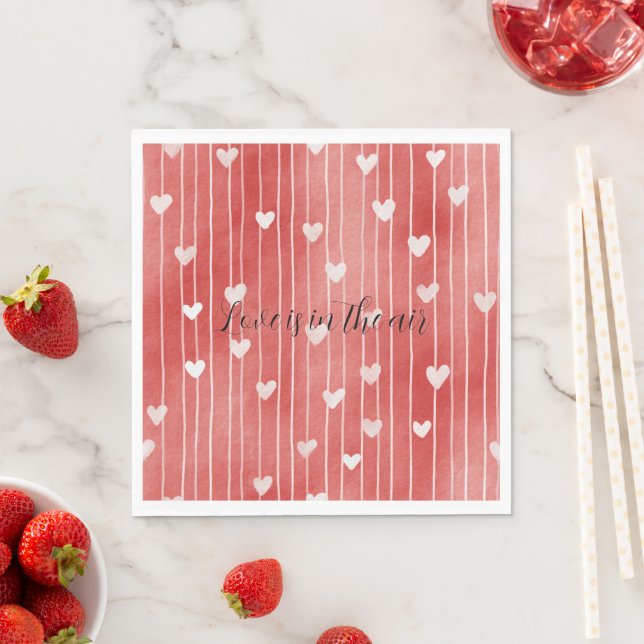 Romantic Red White Stripes Hearts Love Pappersservett (Insitu)