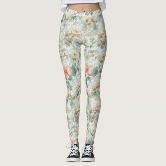 Romantic Regency Pastel Floral Print Leggings