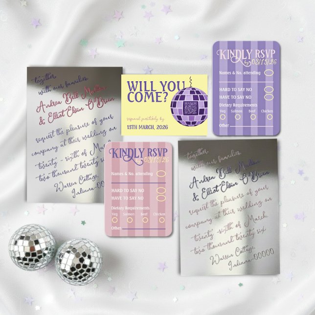 Romantic Retro Disco Party QR Code RSVP Wedding OSA Kort (Skapare uppladdad)