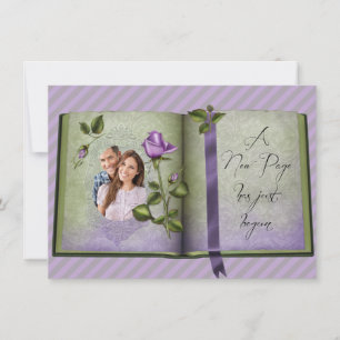 Romantic Retro Kärlek Bok Lila Photo Bröllop Inbjudningar