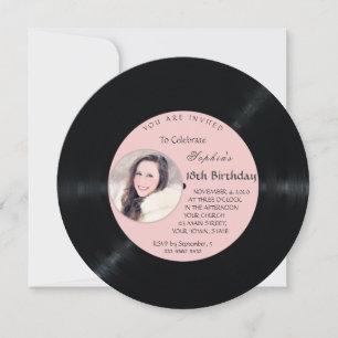 Romantic Retro Vinyl Record Photo Birthday Inbjudningar
