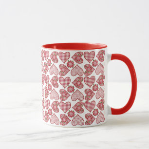Romantic Ringer Mugg, Hearts on White Background Mugg