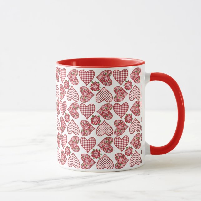 Romantic Ringer Mugg, Hearts on White Background Mugg (Höger)