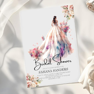 Romantic Ro Blommigt Bröllop Dress Möhippa Inbjudningar