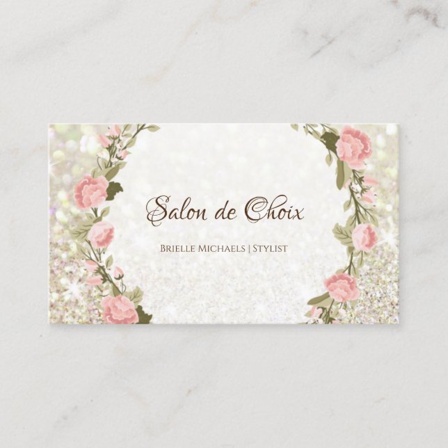 Romantic Ro Blommigt Elegant Glitter Gnistra Salon Visitkort (Framsida)