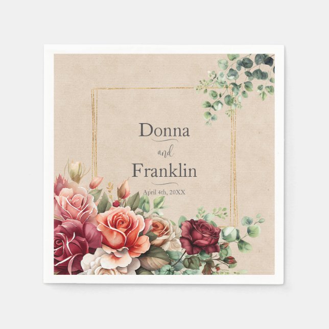 Romantic Ro Blommigt Eucalyptus Bröllop Pappersservett (Framsidan)