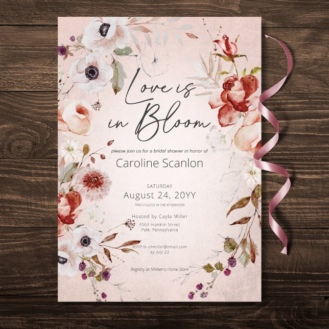 Romantic Ro Blommigt Kärlek i Bloom Möhippa Inbjudningar (Romantic Rose Floral Love In Bloom Bridal Shower Invitation)