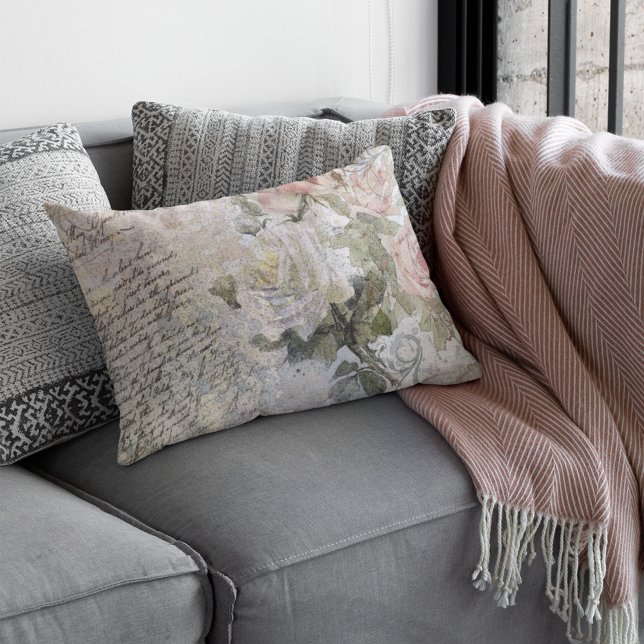 Romantic Ro Blommigts Gamla handskriven hemdekan Lumbarkudde (Skapare uppladdad)