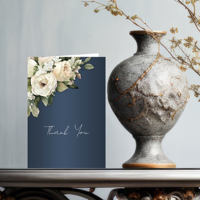 Romantic Ro, Boho Dusty Blue Bröllop Tack Kort (Skapare uppladdad)