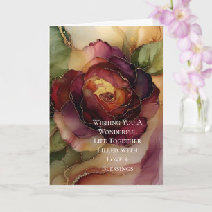 Romantic Ro Burgundy Red Guld Blommigt Bröllop Kort
