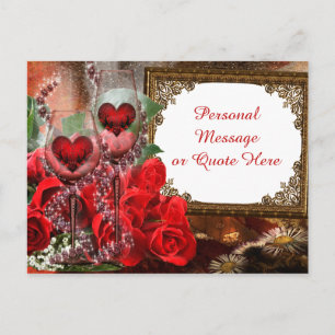 Romantic Ro & Champagne Antique Spegel Vykort