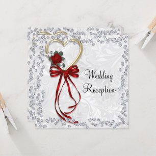 Romantic Ro, Diamonds & Red Ribbon Bröllop Invit Inbjudningar