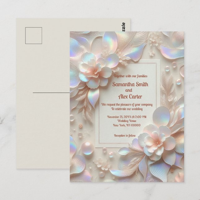 Romantic Ro Flower bröllop Vykort (Fram/baksida)