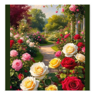 Romantic Ro Garden Väg - Cottagecore Wall Art Fototryck