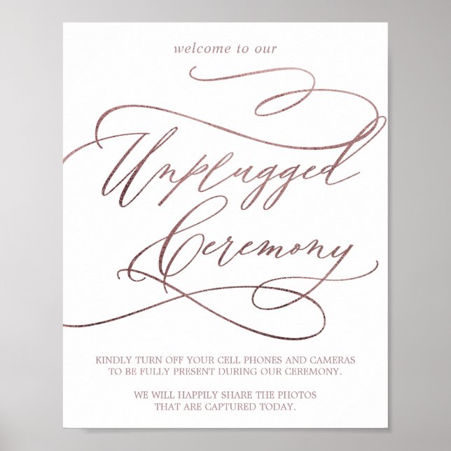 Romantic Ro Guld Calligraphy Unplugged Ceremony Poster (Framsidan)