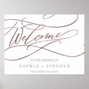 Romantic Ro Guld Calligraphy Välkommen Bröllop Poster