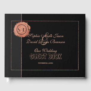 Romantic Ro Guld Glitter Monogram Bröllop Gästböcker