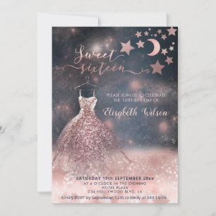 Romantic Ro guld glittery dress celestial Inbjudningar