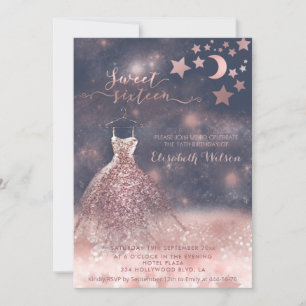 Romantic Ro guld glittery dress celestial Inbjudningar