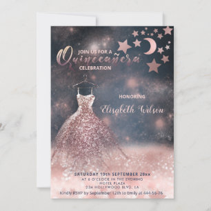 Romantic Ro guld glittery dress celestial Inbjudningar