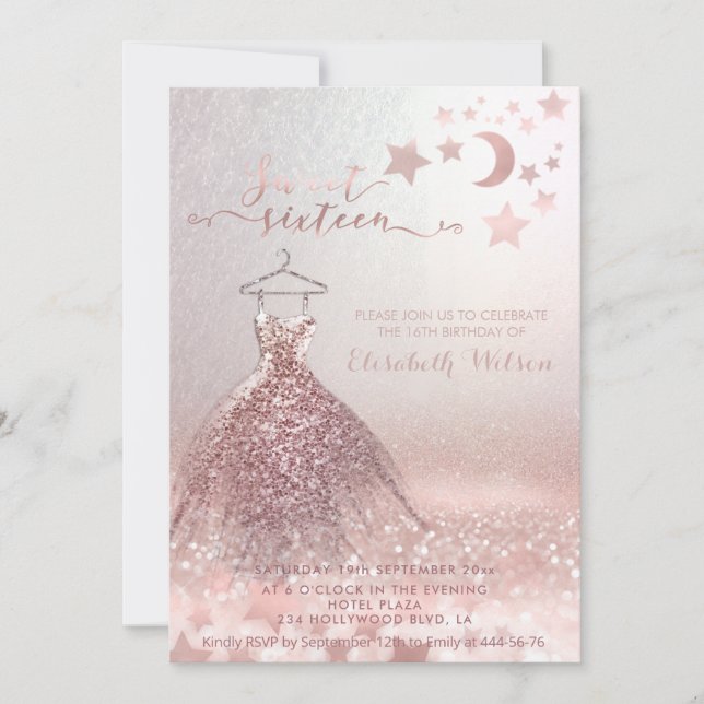 Romantic Ro guld glittery dress celestial Invita Inbjudningar (Framsida)