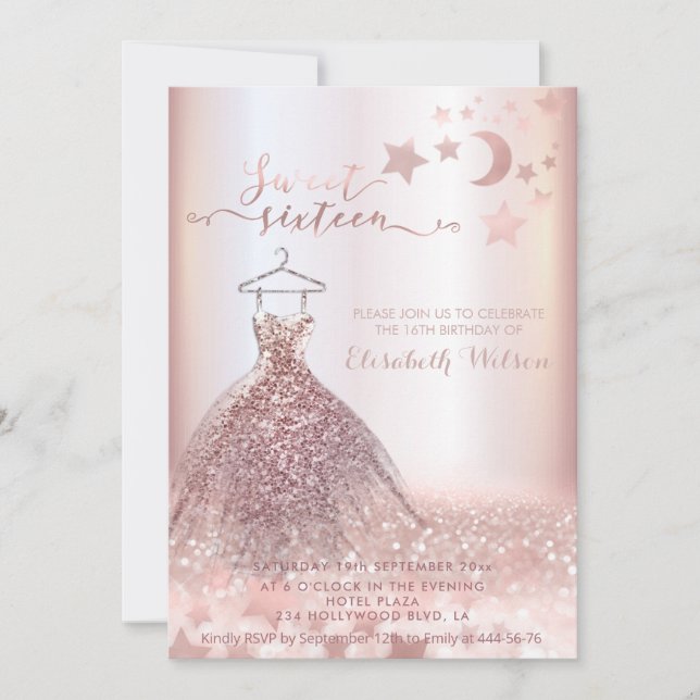 Romantic Ro guld glittery dress celestial Invita Inbjudningar (Framsida)