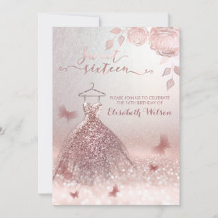 Romantic Ro guld glittery dress rosor inbjuati Inbjudningar
