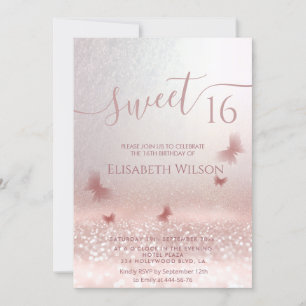 Romantic Ro guld glittery ombre butterfly-foto Inbjudningar